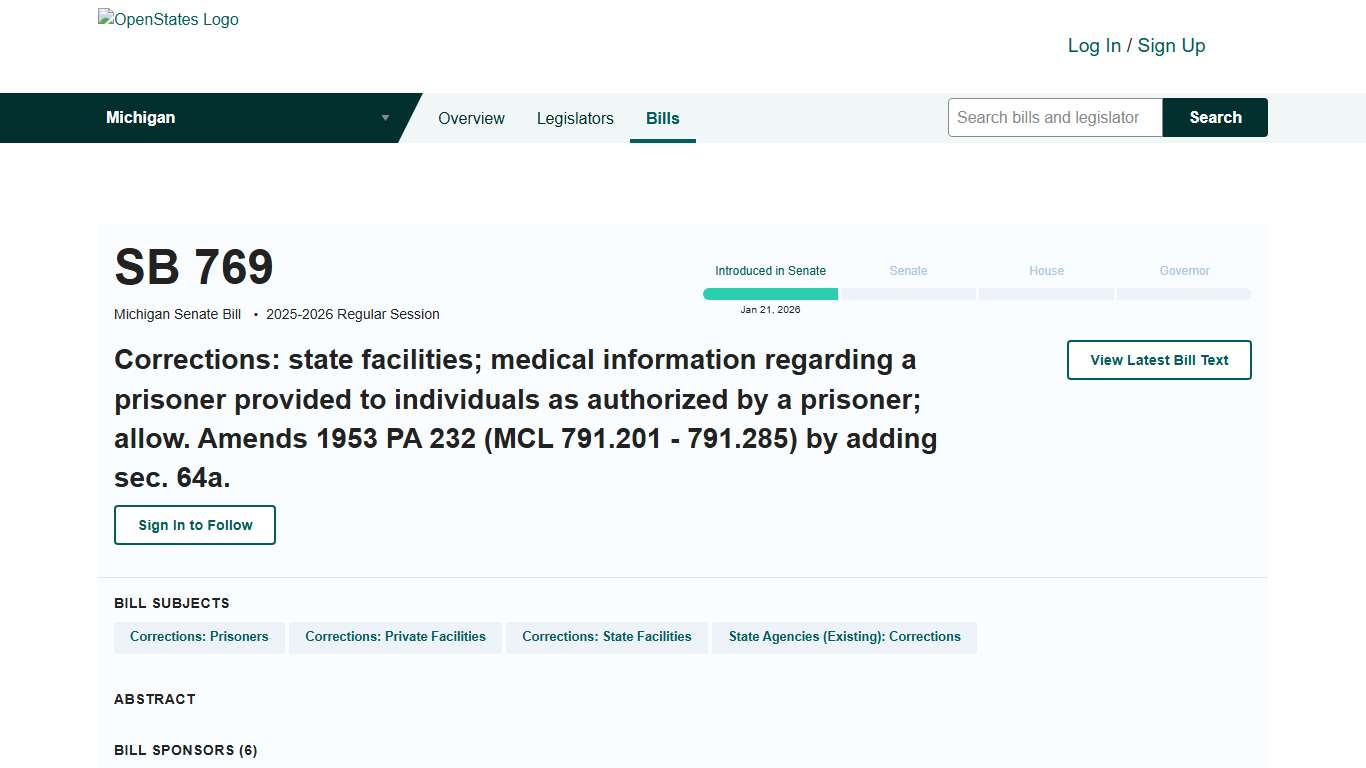 SB 769 - Michigan Senate (2025-2026) - Open States