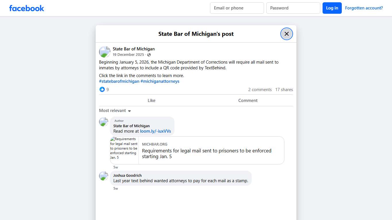 Beginning January 5, 2026, the... - State Bar of Michigan Facebook